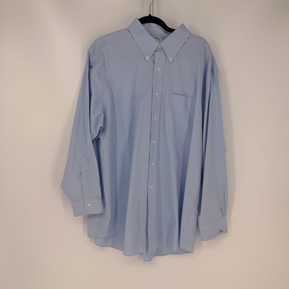 Brooks Brothers Regent Shirt Mens 18-34 Blue Non-Iron Supima Cotton Monogram CTB